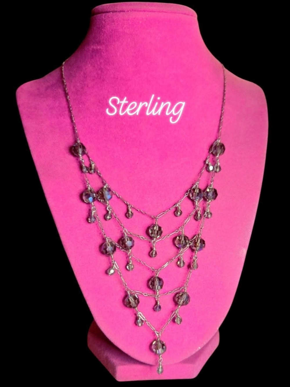 Vintage Faceted Smoky Crystal Multi-Strand Waterfall Necklace